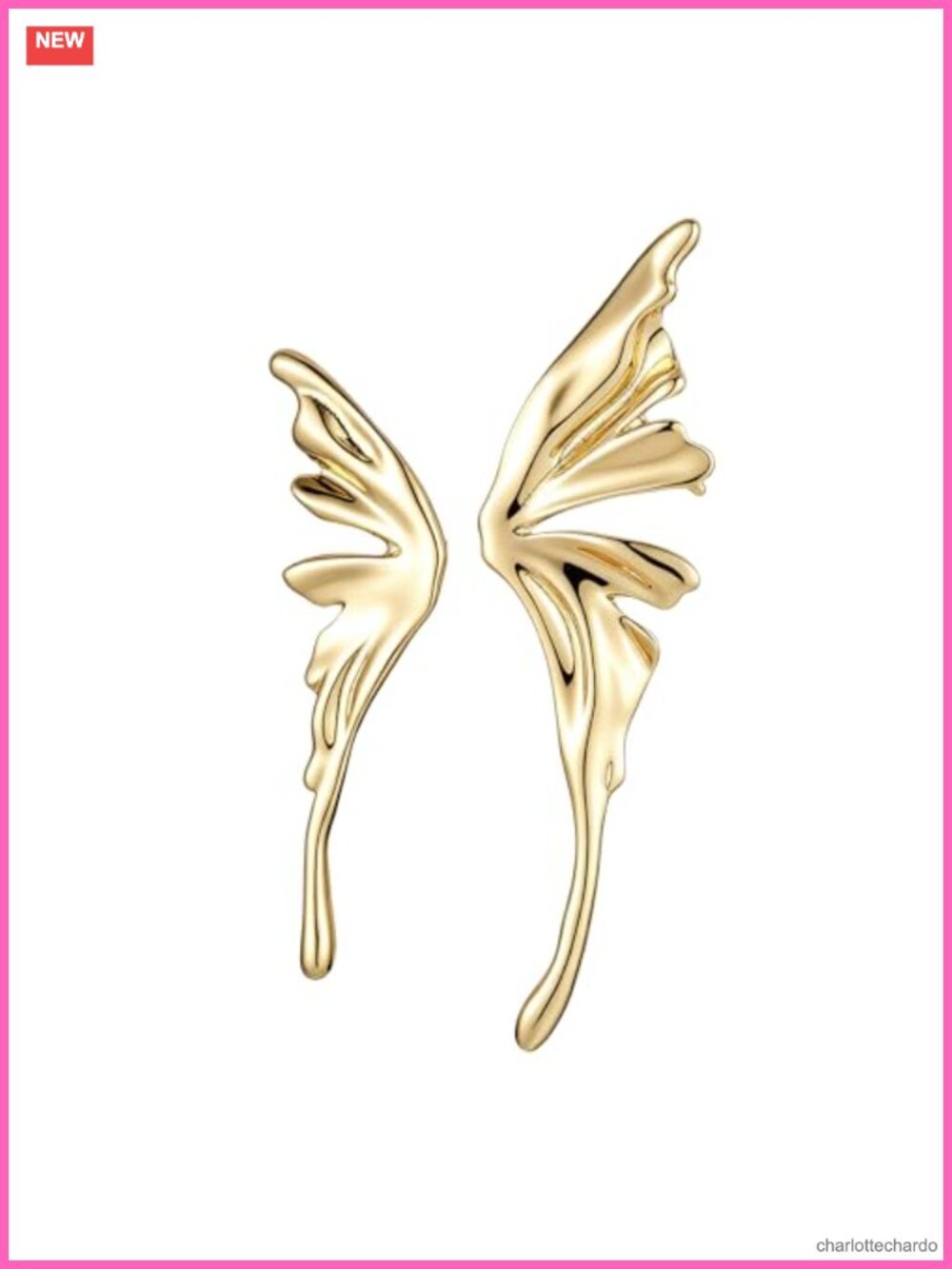 Gold Plated Hypoallergenic Asymmetric Butterfly Wing Stud Earrings Liquid Metal